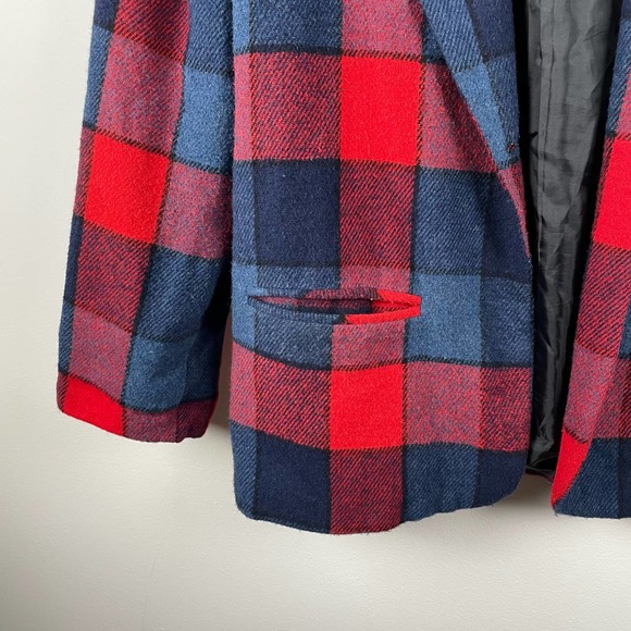 90s Plaid Wool Blazer Shacket Shirt Jacket Coat Blue Red Academia Preppy Size L - Picture 6 of 8